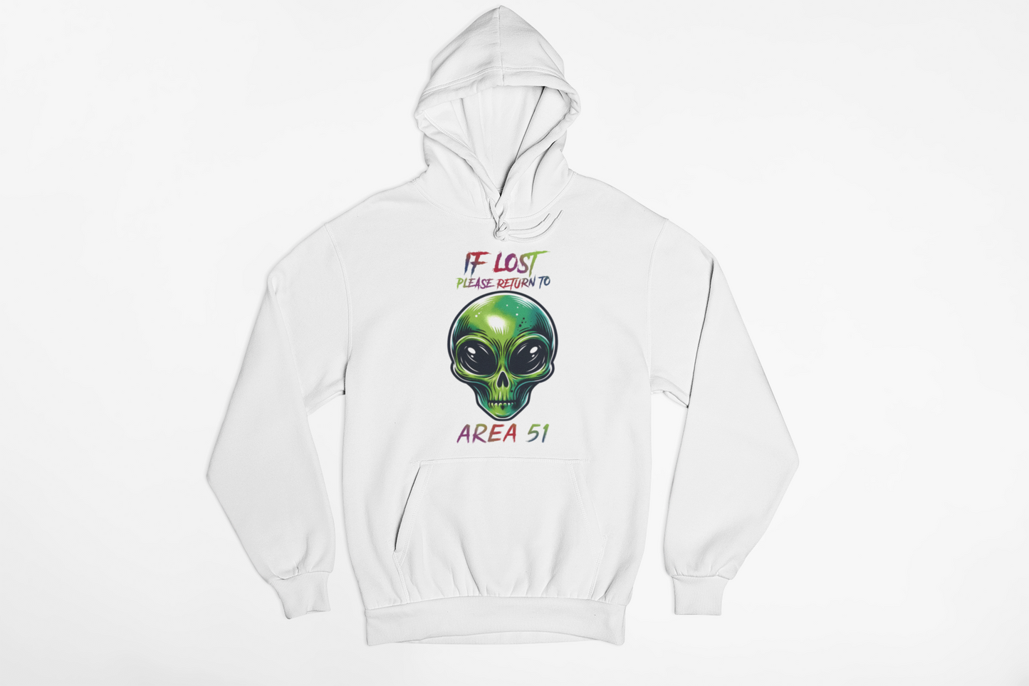 If Lost Please Return to Area 51 Alien Hoodie – Funny UFO Graphic Sweatshirt, Conspiracy Humor Pullover, Sci-Fi Streetwear, Unisex Heavyweight Fleece