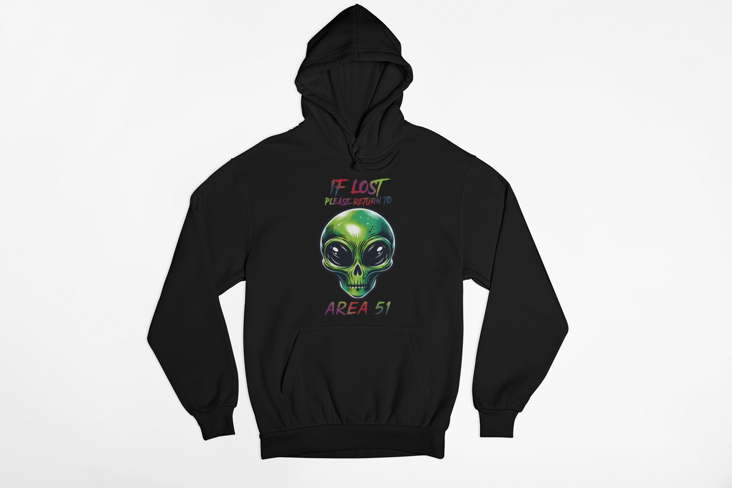 If Lost Please Return to Area 51 Alien Hoodie – Funny UFO Graphic Sweatshirt, Conspiracy Humor Pullover, Sci-Fi Streetwear, Unisex Heavyweight Fleece