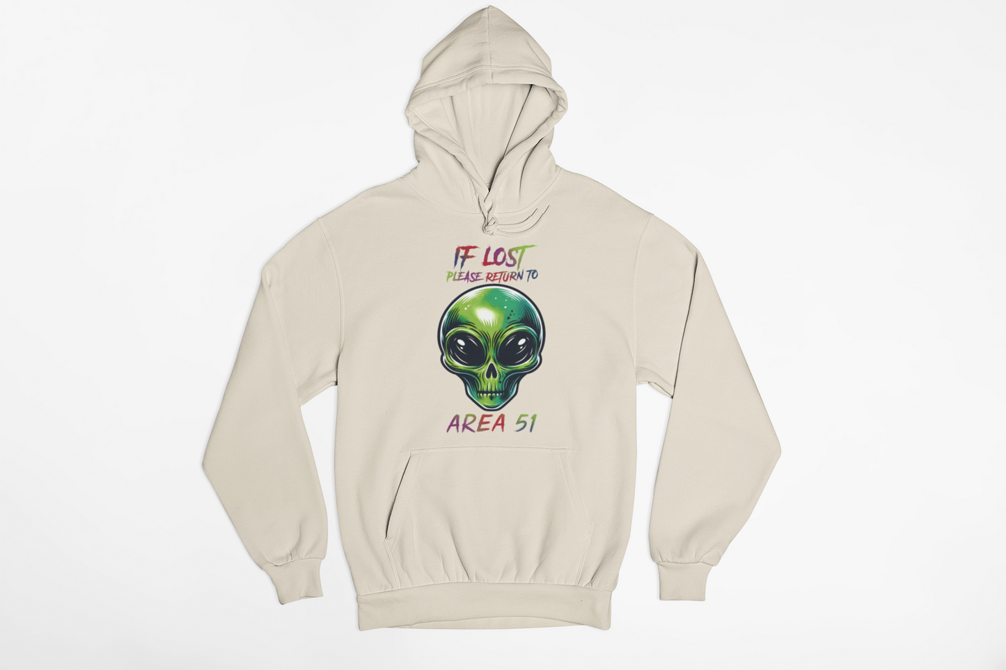 If Lost Please Return to Area 51 Alien Hoodie – Funny UFO Graphic Sweatshirt, Conspiracy Humor Pullover, Sci-Fi Streetwear, Unisex Heavyweight Fleece