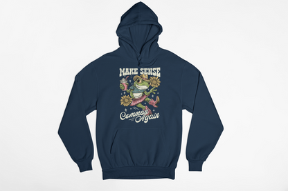 Make Sense Common Again Funny Frog Hoodie – Sarcastic Graphic Zero Filter Sweatshirt, Western Cowgirl Frog Pullover, Humor Hoodie